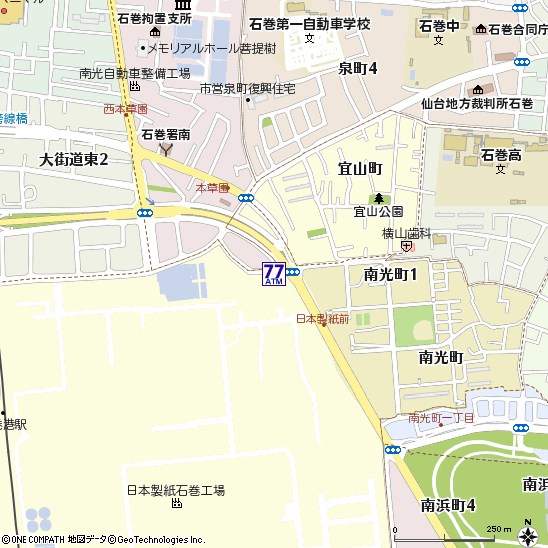日本製紙石巻工場付近の地図